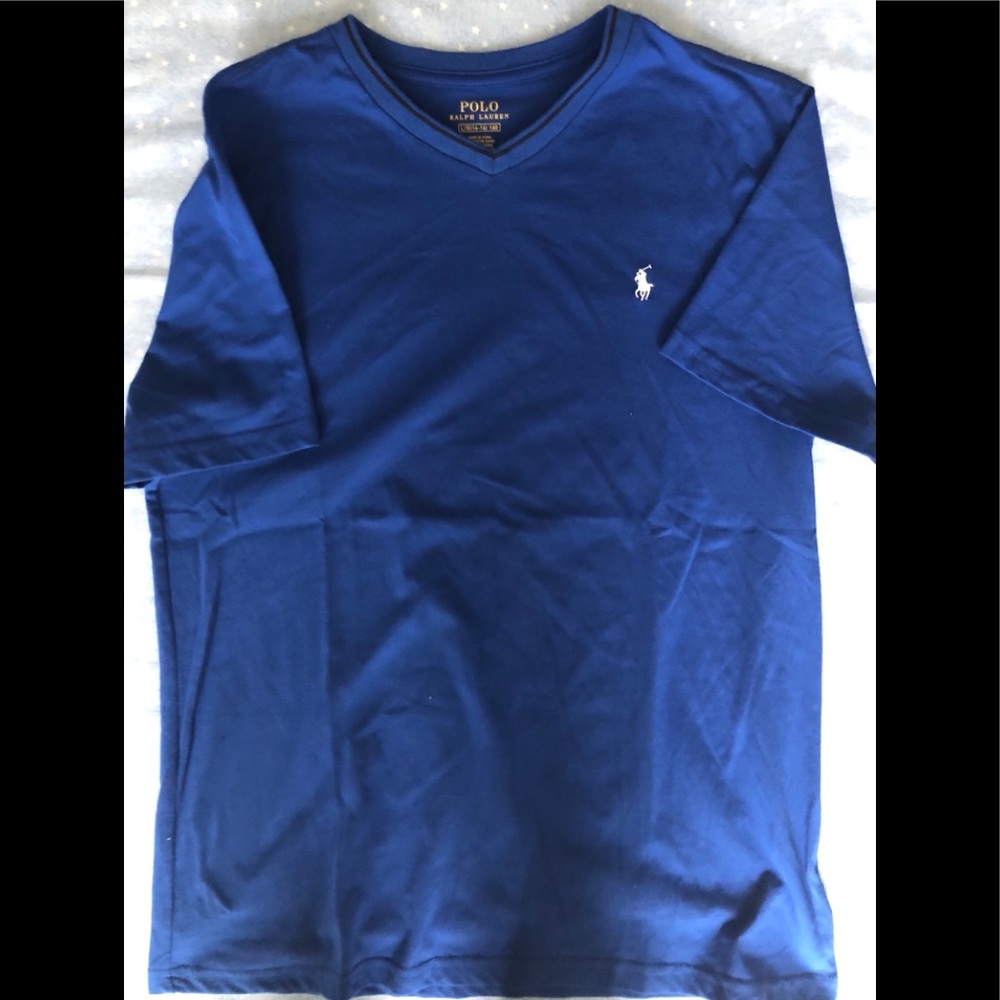 Ralph Lauren in blue V-neck tee. NWOT size L boys